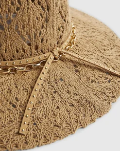 Beige Cut Out Studded Fedora Hat