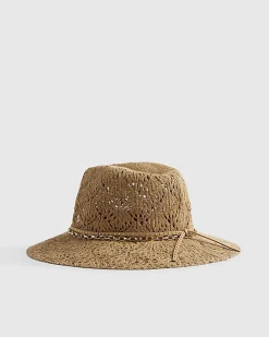 Beige Cut Out Studded Fedora Hat