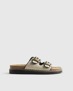 Beige Double Strap Footbed Sandals