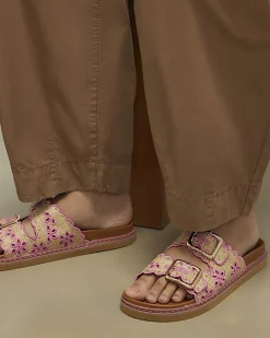 Beige Double Strap Scallop Footbed Sandals