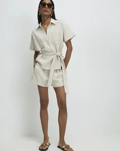 Beige Elasticated Waist Shorts