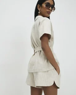 Beige Elasticated Waist Shorts