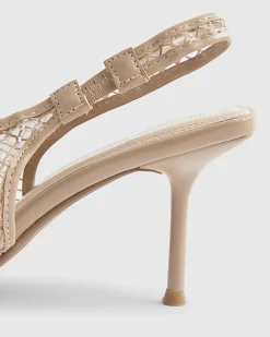 Beige Embellished Slingback Court Heels