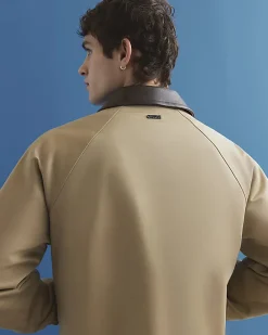 Beige Faux Leather Collared Harrington Jacket