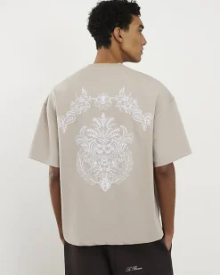 Beige Floral Embroidered Midweight T-Shirt