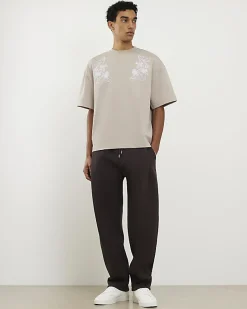 Beige Floral Embroidered Midweight T-Shirt