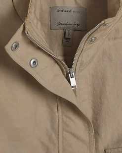 Beige Funnel Neck Bomber Jacket