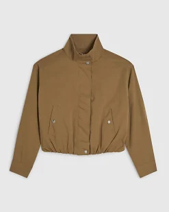 Beige Funnel Neck Bubble Hem Bomber Jacket