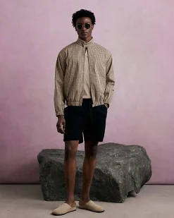 Beige Funnel Neck Check Harrington Jacket