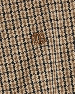 Beige Funnel Neck Check Harrington Jacket