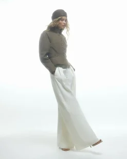Beige High Neck Fitted Jacket