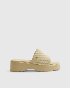 Beige Knitted Mule Flatform Sandals
