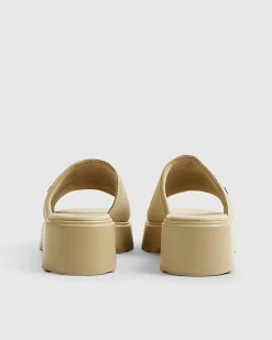 Beige Knitted Mule Flatform Sandals