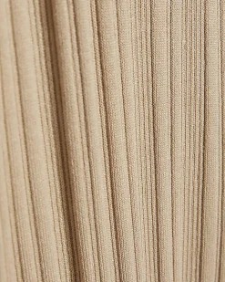 Beige Knitted Ribbed Midi Dress