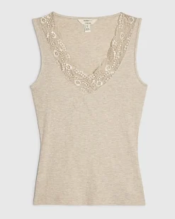 Beige Lace Trim Tank Top