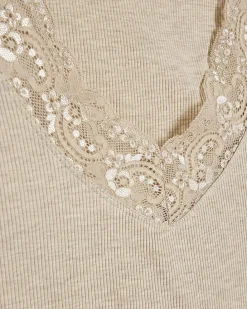 Beige Lace Trim Tank Top