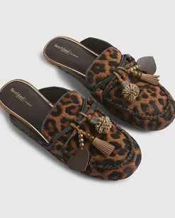 Beige Leather hair on Leopard Print Loafers