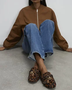 Beige Leather hair on Leopard Print Loafers