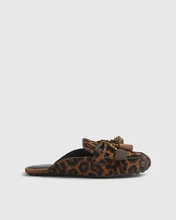Beige Leather hair on Leopard Print Loafers
