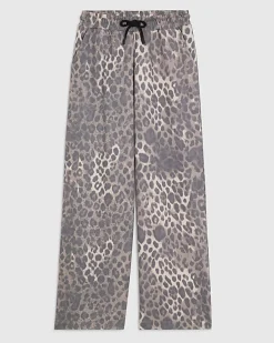 Beige Leopard Drawstring Wide Leg Joggers