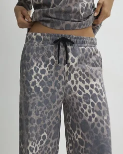 Beige Leopard Drawstring Wide Leg Joggers