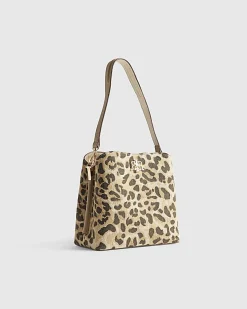 Beige Leopard Jacquard Bucket Bag