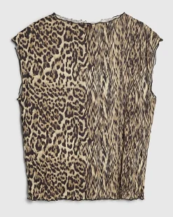Beige Leopard Print Crinkle Plisse Top