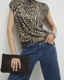 Beige Leopard Print Crinkle Plisse Top