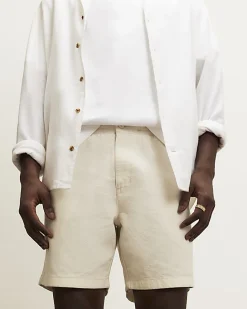 Beige Linen Blend Pull On Shorts