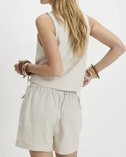 Beige Linen Blend Shorts