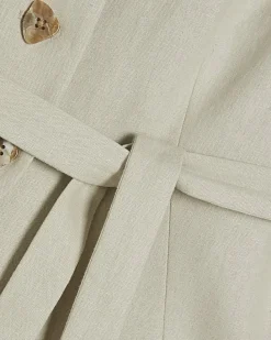 Beige Linen Blend Sleeveless Tie Waist Top