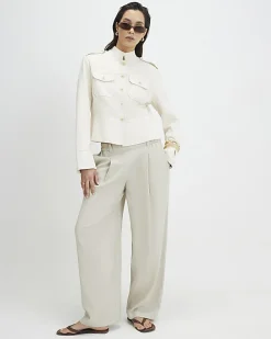 Beige Linen Blend Tailored Joggers