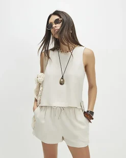 Beige Linen Blend Tank Top