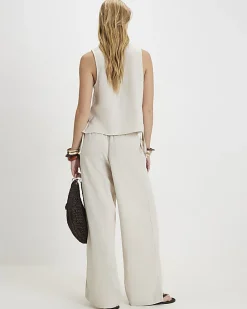 Beige Linen Blend Trousers