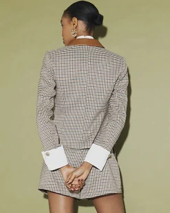 Beige Long Sleeve Check Print Jacket