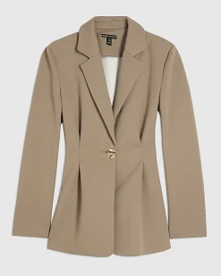 Beige Long Sleeve Cinched Waist Blazer
