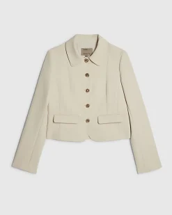 Beige Long Sleeve Collared Structured Jacket
