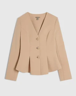 Beige Long Sleeve Pleated Jacket