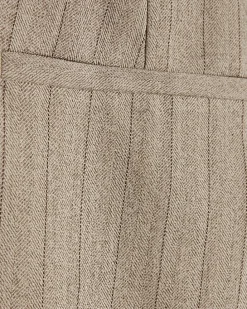 Beige Loose Fit Pinstripe Trousers