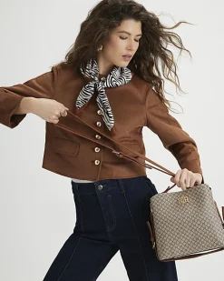 Beige Monogram Print Bucket Bag