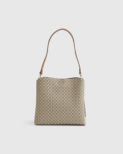 Beige Monogram Print Bucket Bag