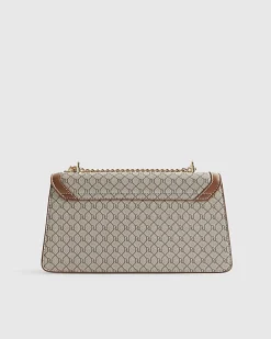 Beige Monogram Print Charm Shoulder Bag