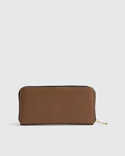 Beige Monogram Webbed Front Zip Around Purse
