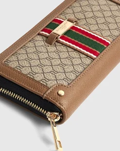 Beige Monogram Webbed Front Zip Around Purse