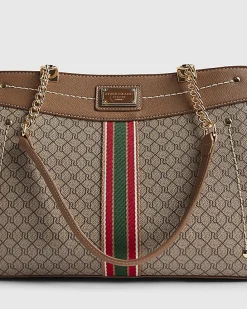 Beige Monogram Webbing Front Chain Tote Bag