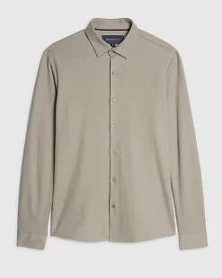 Beige Muscle Fit Stretch Pique Smart Shirt