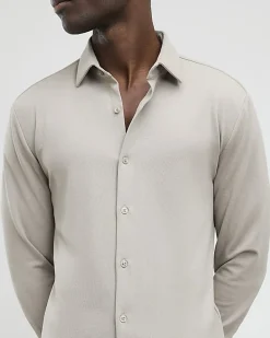 Beige Muscle Fit Stretch Pique Smart Shirt