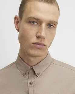 Beige Muscle Fit Textured Shirt