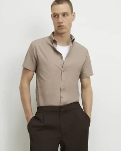 Beige Muscle Fit Textured Shirt