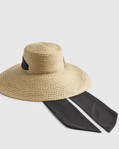 Beige Oversized 2 in 1 Scarf Detail Straw Hat